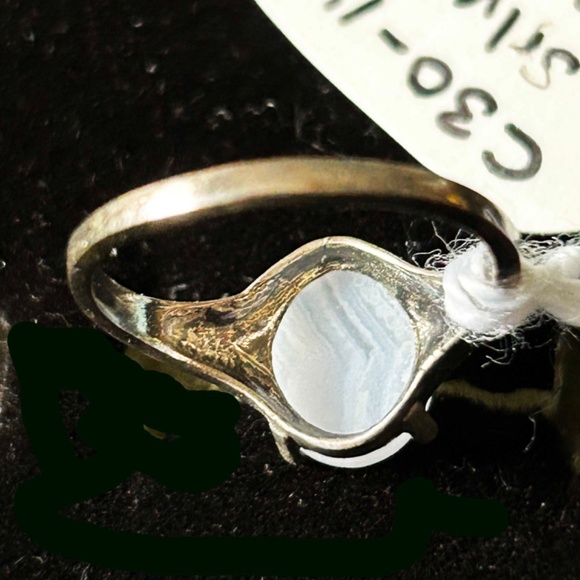 BLUE LACE GEMSTONE RING, STERLING SILVER, LADIES SIZE 6, CABOCHON OVAL, 4 PRONGS - Picture 3 of 4